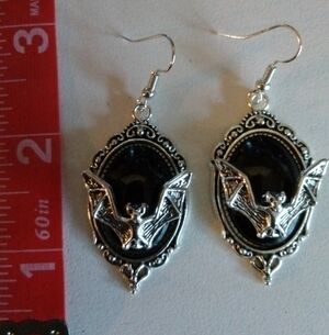 Gothic Silver and Black Bat Earrings